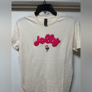 Jolly Cream Tee with Pink and Gold Script